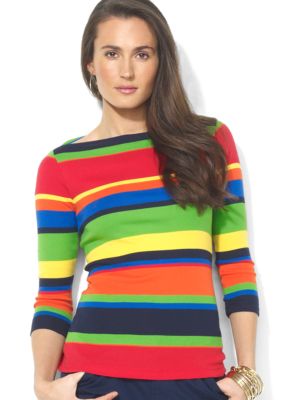 Lauren Ralph Lauren Petite Striped Cotton Boatneck Top