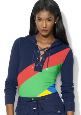 Lauren Ralph Lauren Petite Lace Up Color Blocked Hoodie