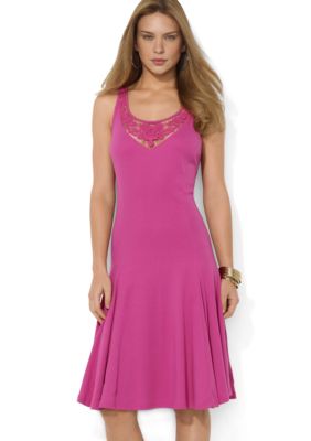 Lauren Ralph Lauren Petite Lace Cotton Scoopneck Dress