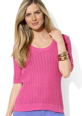Lauren Ralph Lauren Petite Combed Cotton Scoopneck Sweater