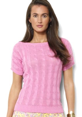 Lauren Ralph Lauren Petite Short-Sleeved Cotton-Linen Cable-Knit Boatneck Sweater