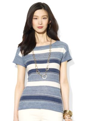 Lauren Ralph Lauren Petite Striped Cotton Linen Top