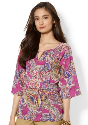 Lauren Ralph Lauren Petite Belted Paisley Blouse