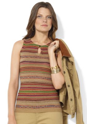 Lauren Ralph Lauren Petite Striped Linen Crewneck Tank