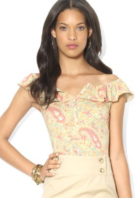 Lauren Ralph Lauren Petite Paisley Ruffled Scoopneck Top