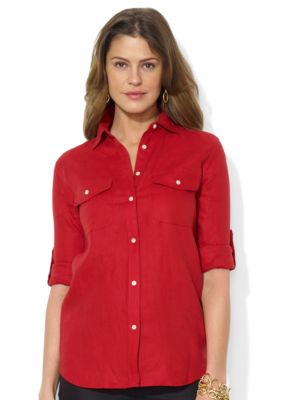 Lauren Ralph Lauren Petite Roll-Sleeve Linen Shirt