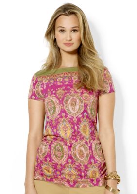 Lauren Ralph Lauren Petite Paisley Cotton Boatneck Top
