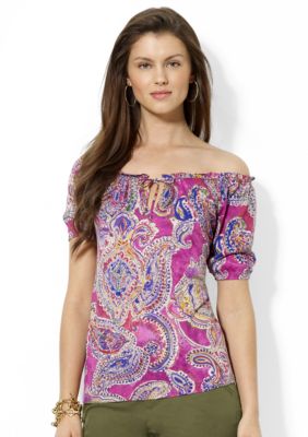 Lauren Ralph Lauren Petite Beaded Paisley Peasant Top