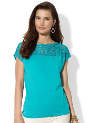 Lauren Ralph Lauren Petite Lace-Yoke Cotton Tee