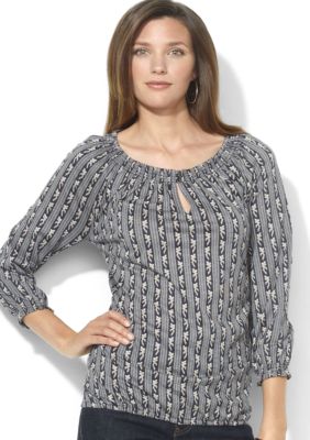 Lauren Ralph Lauren Petite Patterned Scoopneck Peasant Top
