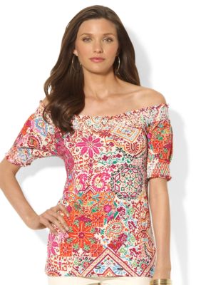 Lauren Ralph Lauren Petite Paisley Cotton Smocked Top