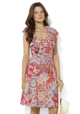 Lauren Ralph Lauren Petite Ruffled Paisley Cotton Dress