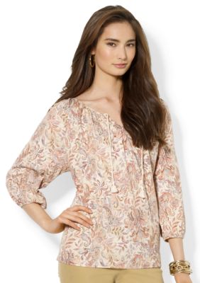 Lauren Ralph Lauren Petite Paisley Cotton Scoopneck Top