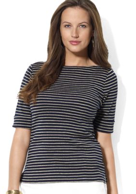 Lauren Ralph Lauren Plus Size Cotton Boatneck Striped Top