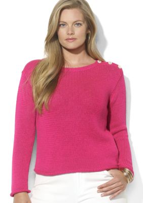 Lauren Ralph Lauren Long-Sleeved Jersey  Boatneck Button-Shoulder Sweater