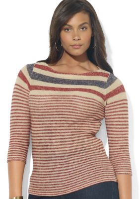 Lauren Ralph Lauren Plus Size Striped Linen Boatneck Sweater