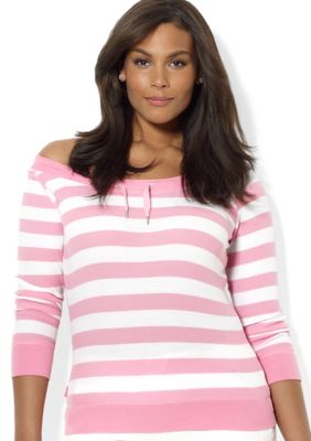 Lauren Ralph Lauren Plus Size Striped Waffle Knit Tee