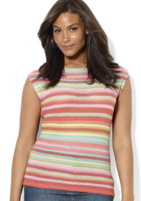 Lauren Ralph Lauren Plus Size Striped Linen Boatneck Top
