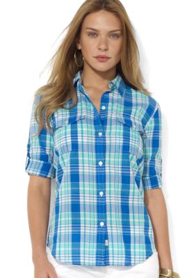 Lauren Ralph Lauren Plus Size Roll-Sleeve Plaid Workshirt