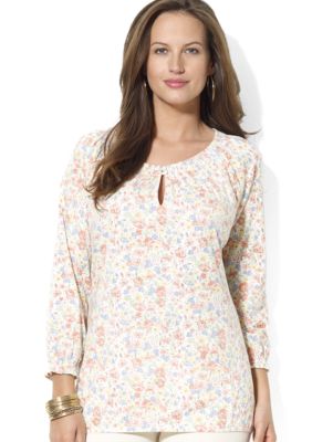 Lauren Ralph Lauren Plus Size Floral Cotton Peasant Tee