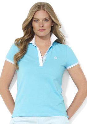 Lauren Ralph Lauren Plus Size Contrast Collared Split-Neck Polo