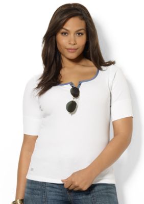 Lauren Ralph Lauren Plus Size Ribbed Cotton Scoopneck Top
