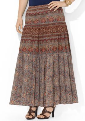 Lauren Ralph Lauren Plus Size Floral Tiered Cotton Skirt