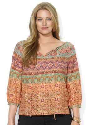 Lauren Ralph Lauren Plus Size Cotton Peasant Blouse