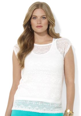 Lauren Ralph Lauren Plus Size Crocheted Boatneck Top