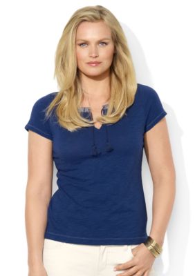 Lauren Ralph Lauren Plus Size Short-Sleeved Cotton Scoopneck Top