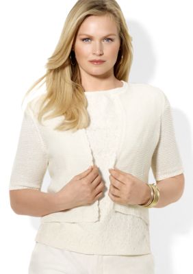 Lauren Ralph Lauren Plus Size Crocheted Cropped Cardigan