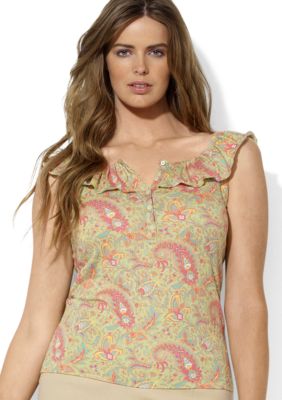 Lauren Ralph Lauren Plus Size Paisley Ruffled Scoopneck Top