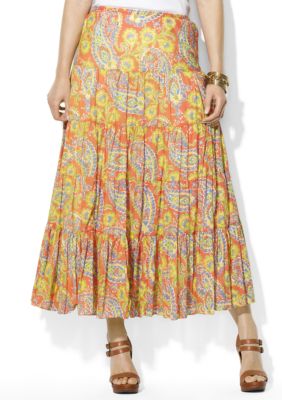 Lauren Ralph Lauren Plus Size Paisley Cotton Voile Tiered Skirt 