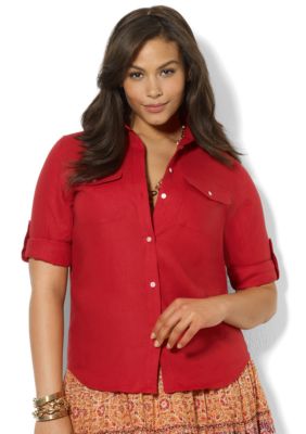 Lauren Ralph Lauren Plus Size Roll-Sleeve Linen Shirt