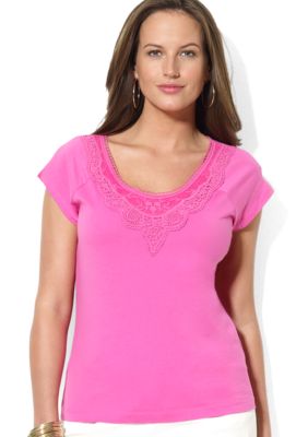 Lauren Ralph Lauren Plus Size Crochet Scoopneck Tee