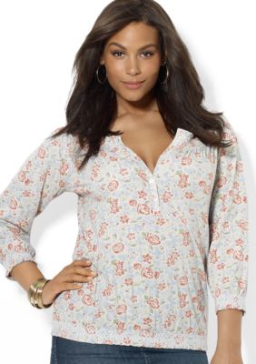 Lauren Ralph Lauren Plus Size Cotton Floral Smocked Top