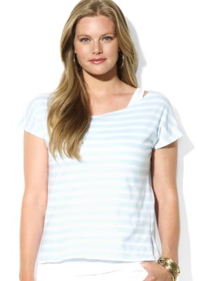 Lauren Ralph Lauren Plus Size Layered Striped Scoopneck Jersey T-Shirt