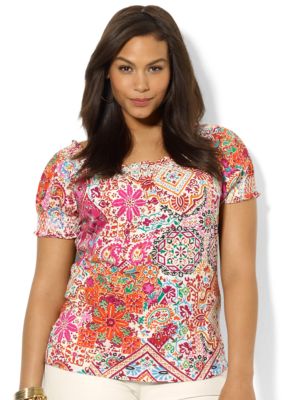 Lauren Ralph Lauren Plus Size Paisley Cotton Smocked Top