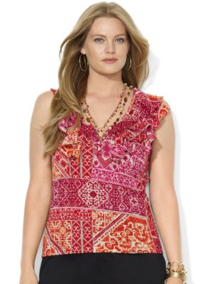 Lauren Ralph Lauren Plus Size Ruffled V-Neck Top