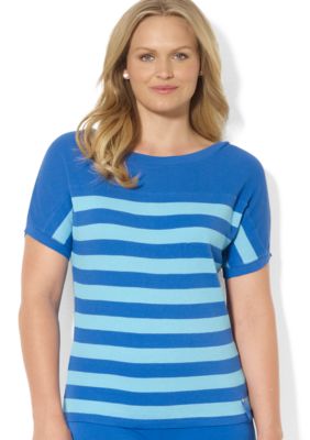 Lauren Ralph Lauren Plus Size Striped Waffle-Knit Shirt