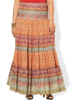 Lauren Ralph Lauren Plus Size Paisley Tiered Cotton Skirt