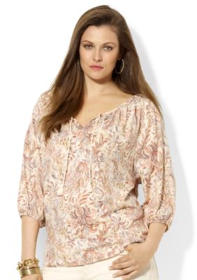 Lauren Ralph Lauren Plus Size Cotton Scoopneck Top