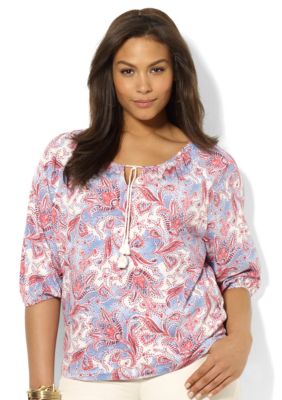 Lauren Ralph Lauren Plus Size Paisley Cotton Scoopneck Top