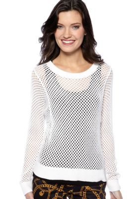 MICHAEL Michael Kors Long Sleeve Mesh Crew Neck Sweater