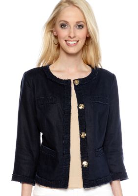MICHAEL Michael Kors Linen Four Pocket Smock Trim Jacket