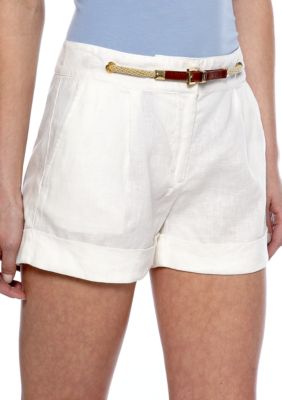 MICHAEL Michael Kors Linen Pleat Short with Belt Embellishment