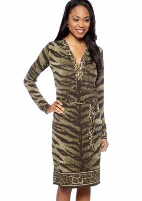 MICHAEL Michael Kors Tiger Print Lace Up Border Dress