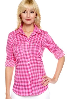 MICHAEL Michael Kors Gingham Button Down Shirt with Roll Tab Sleeves