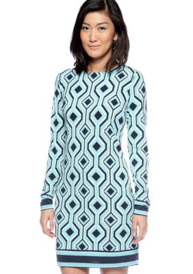 MICHAEL Michael Kors Long Sleeve Printed Border Dress
