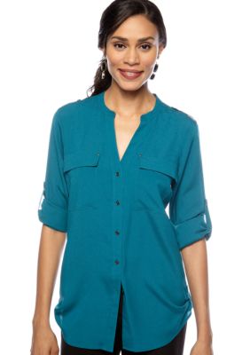 Calvin Klein Crew Neck Roll Sleeve Blouse